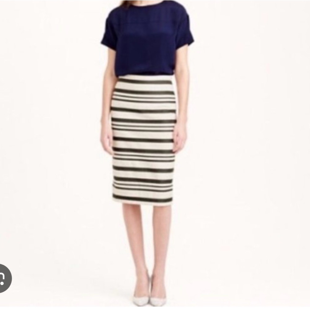 J. Crew Striped Pencil Skirt in Navy and Cream NWT 6
